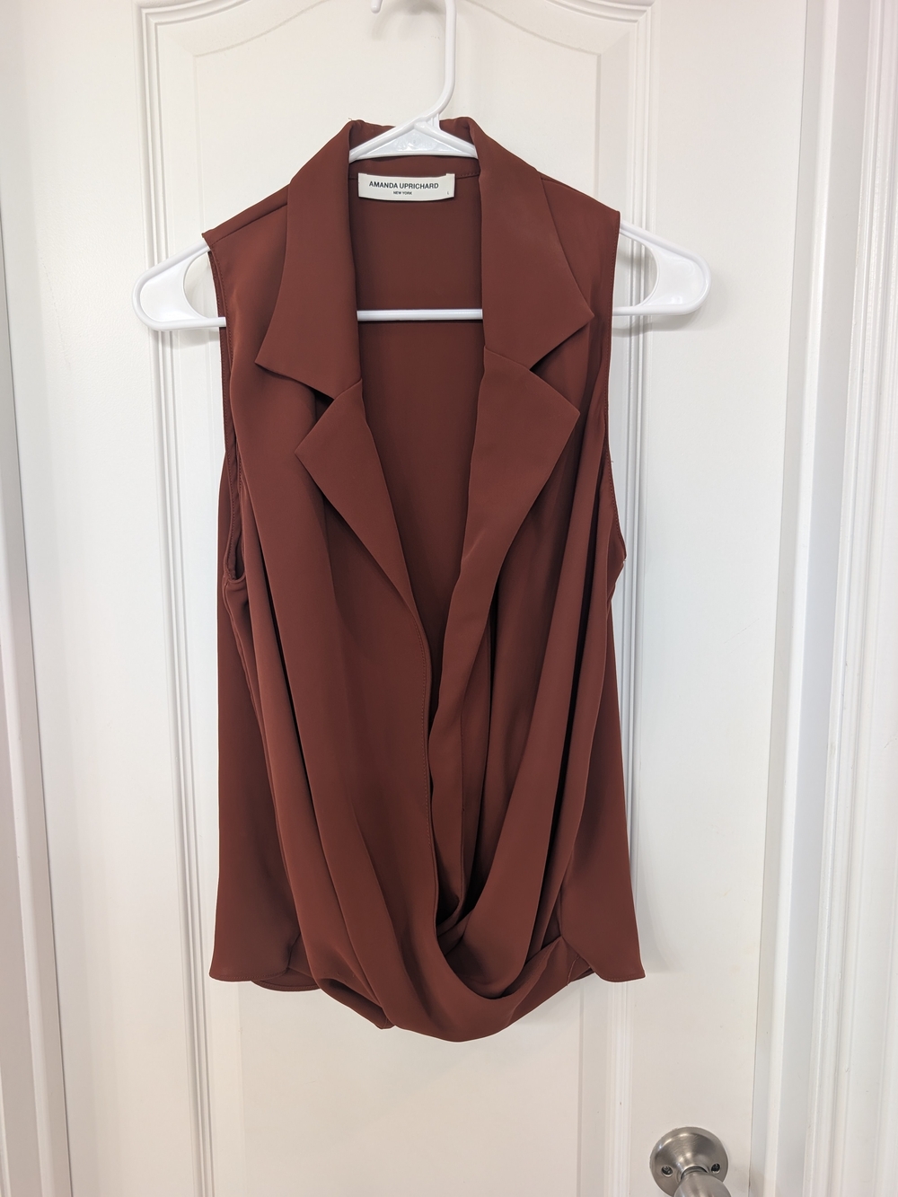 Amanda Uprichard Rust-Brown Draped Sleeveless Camisole